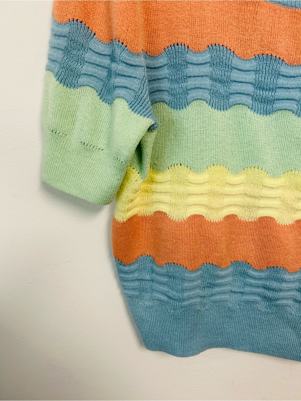 Anthropologie Colorblocked Novelty-Stitch Scalloped Striped Wave Tee Womens M - Picture 9 of 16